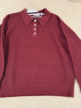 Sandro Wine Polo-Knit Sweater